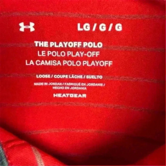 Under Armour Men's Large Striped Playoff Polo Shirt Red Moisture-Wicking Casual - Picture 3 of 8